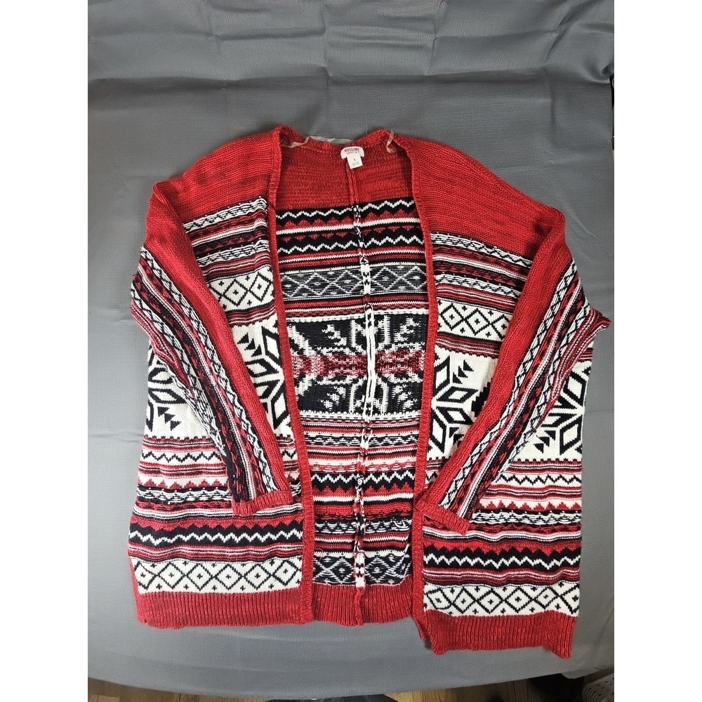 Mossimo Red Open Front‎ Fair Isle Cardigan Cozy Colorful Small